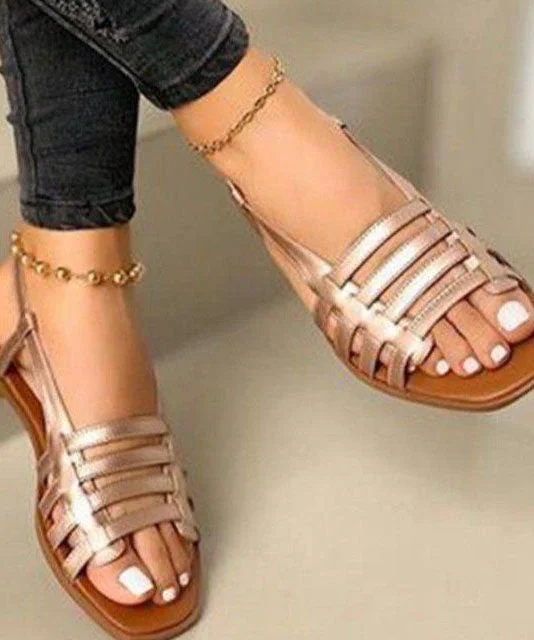 Gold Splicing Peep Toe Hollow Out Best Beach Sandals For Walking