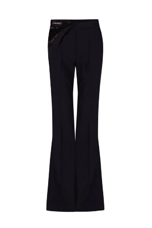 BLACK CUT-OUT FLARED PANTS