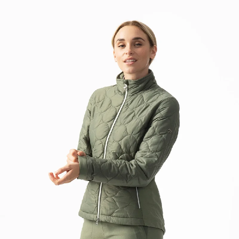 Daily Sports Ladies Padded Jacket with Stretch Side Panels in Moss Green