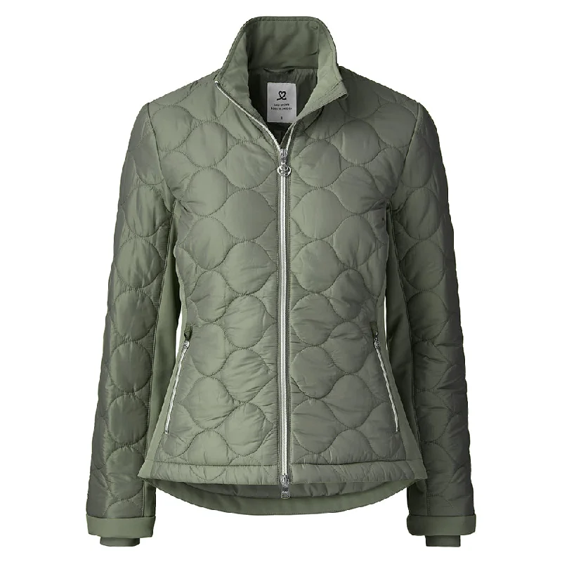 Daily Sports Ladies Padded Jacket with Stretch Side Panels in Moss Green