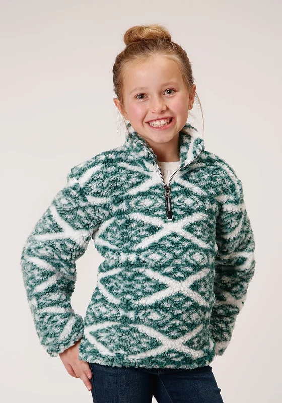 Roper Girls Green/White Polyester Diamond Polar Fleece Jacket