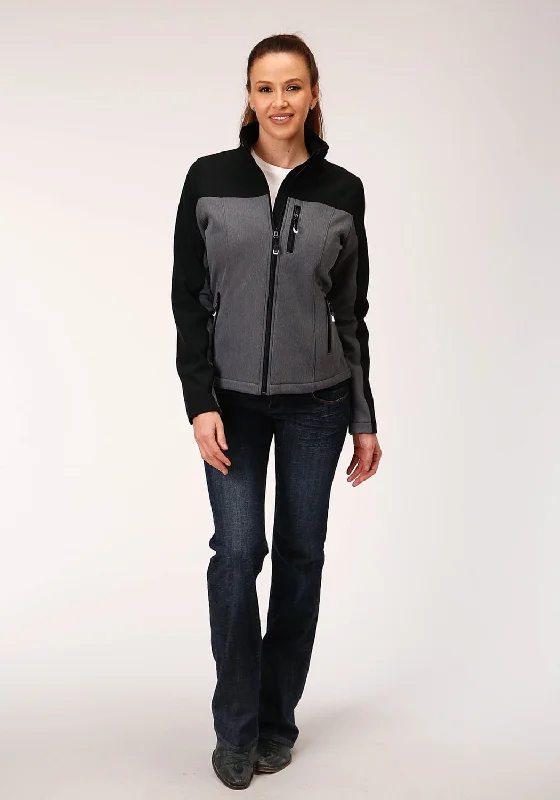 Roper Womens Gray/Black 100% Cotton Softshell Technical Jacket