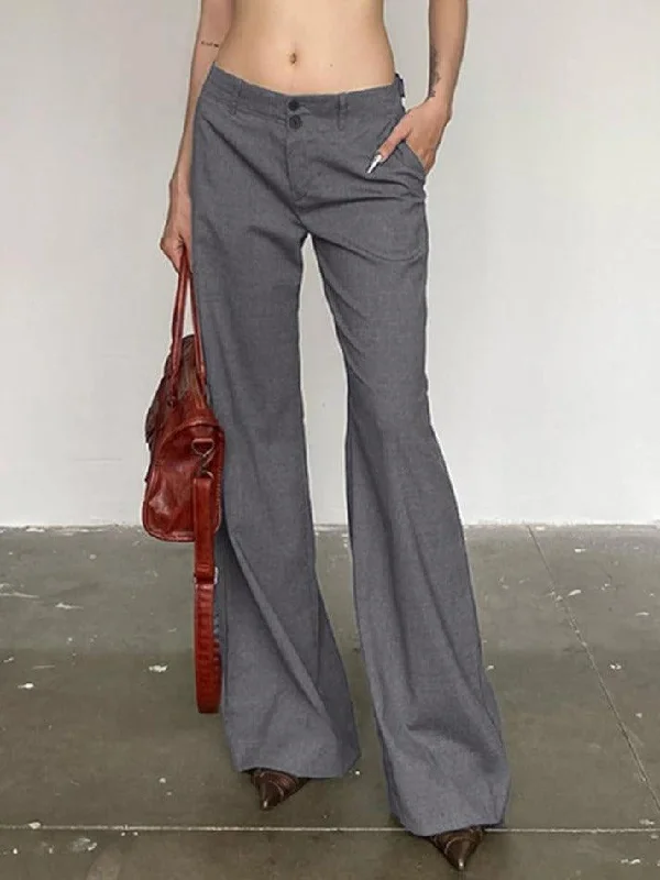 Versatile Gray Low Rise Tailored Pants