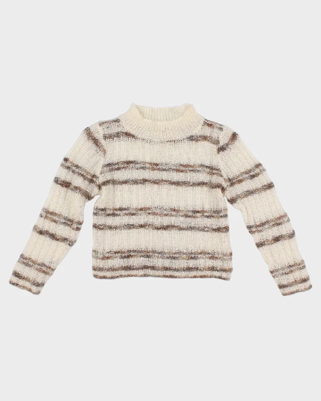 Womens Beige Striped Loose Knit Jumper - XXS